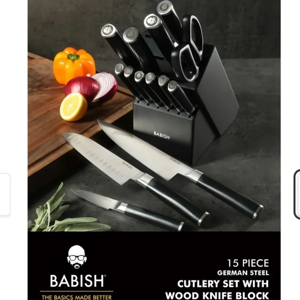 Babish High Carbon German Steel 15-PC Full Tang Forged Cutlery‎ Blick Set